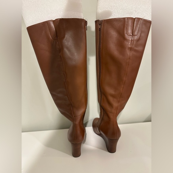 Nine West Tan Tall Leather UpperTextile Lining  Wedge Wide Calf Boots  Sz 7.5 - Picture 8 of 13